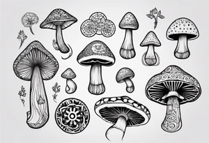 mushrooms out of book, psychedelic, mandala tattoo idea