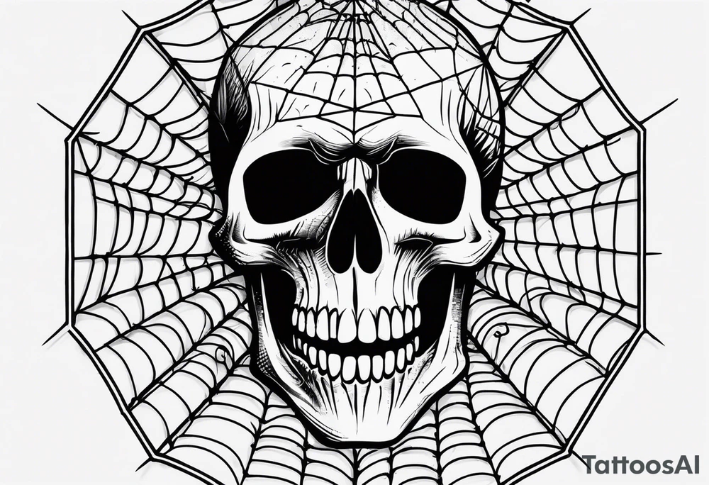 Skull on spider web that says “death before dishonour” on forehead with spiders dropping down to it tattoo idea