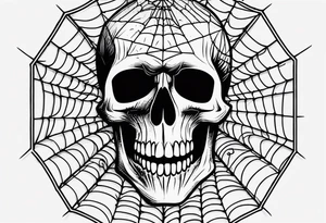 Skull on spider web that says “death before dishonour” on forehead with spiders dropping down to it tattoo idea