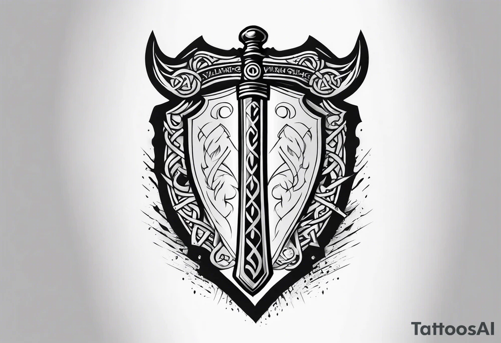 Valhalla viking gods shield hatchet sword tattoo idea