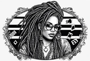 woamn with dread locks and un glasses playing poker tattoo idea