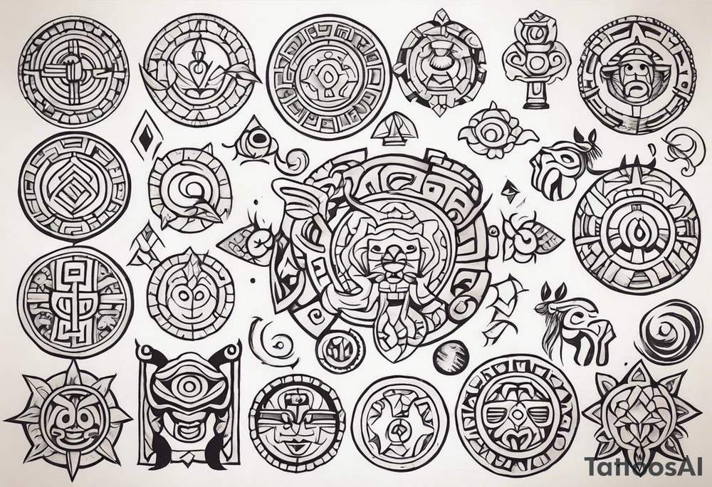 Mayan Zodiac symbols on knee cap tattoo idea