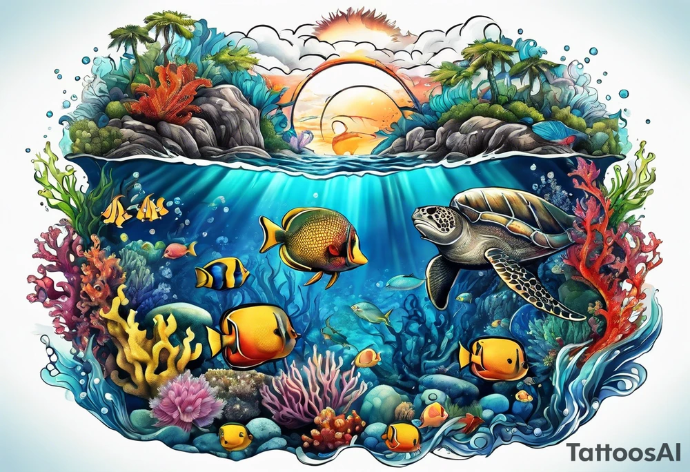 Ocean reef life tattoo idea