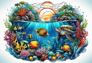Ocean reef life tattoo idea