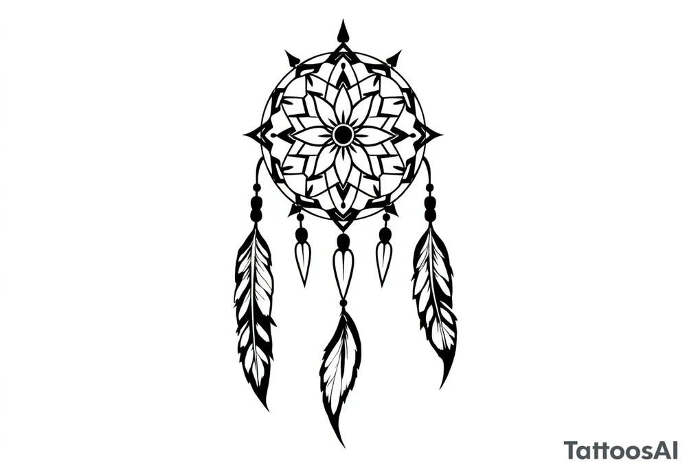 native dreamcatcher with flowing feathers and sacred beads tattoo idea