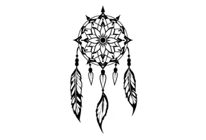 native dreamcatcher with flowing feathers and sacred beads tattoo idea