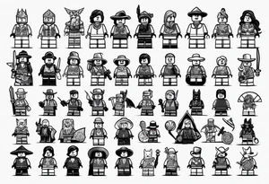 Variety of Lego minifigures traditional style flash sheet tattoo idea