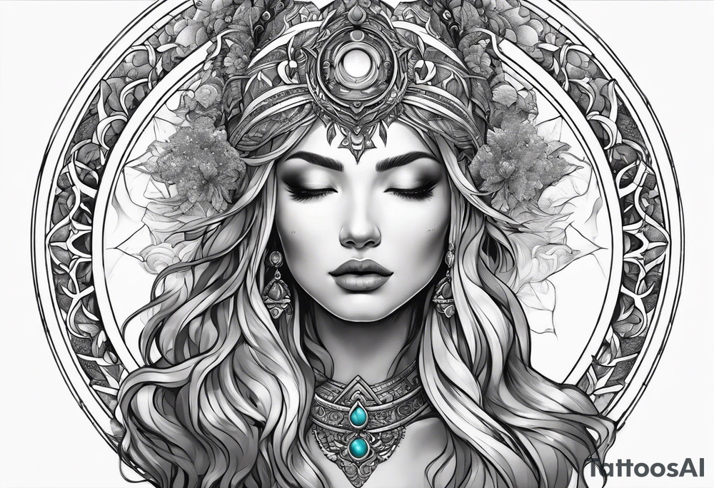 Gaia, hands over head , holding orb of creation above head tattoo idea