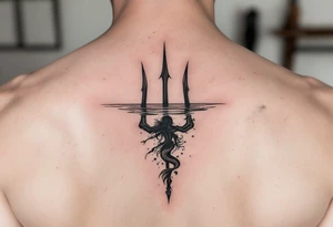 trident half way under calm water with mermaid tattoo idea