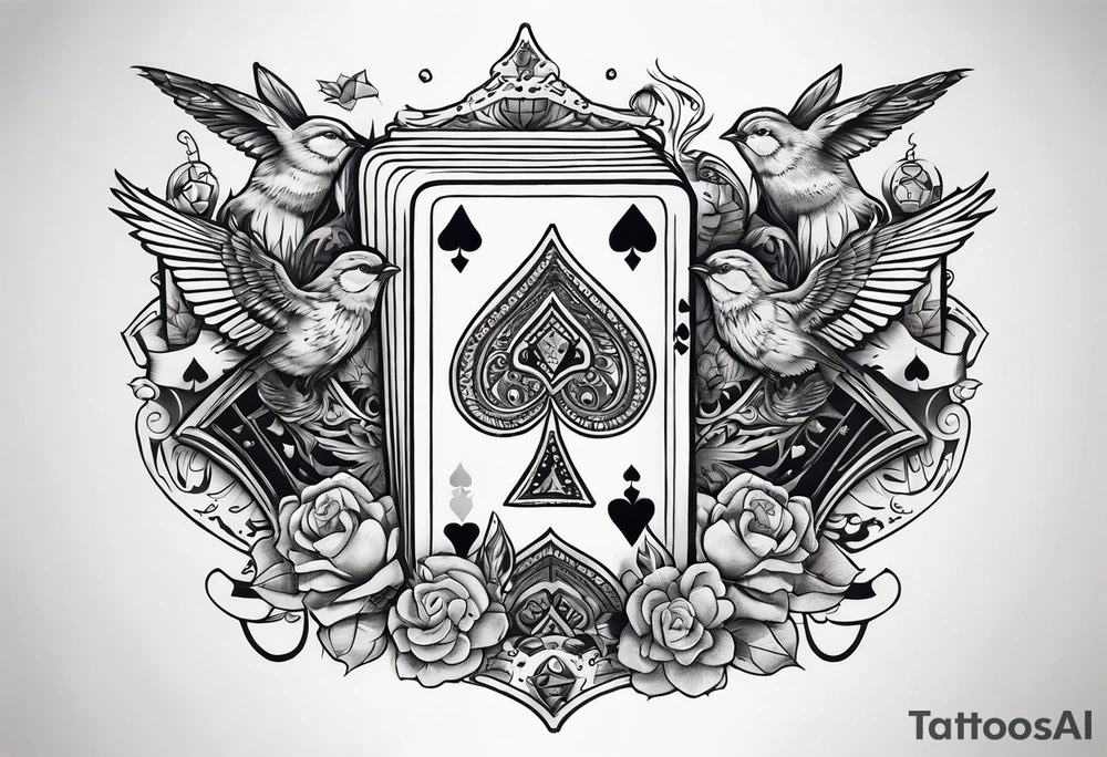 wild west sleeve with playing cards, dice, and birds tattoo idea