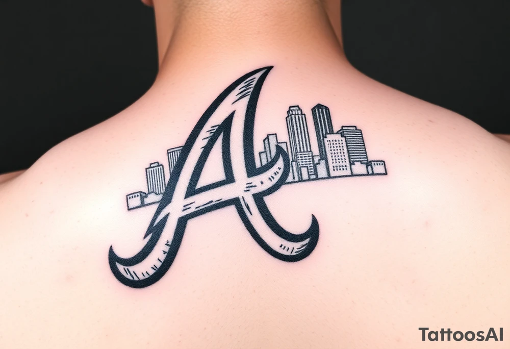 Atlanta Braves letter logo “A” overlapping the Atlanta skyline in the back. Small and jam packed tattoo idea