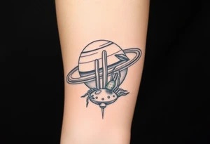 saturn with the rings being a rollercoaster track, and on the land i want the cactus jack cactus, a spider and the yeat UFO, on the forearm tattoo idea