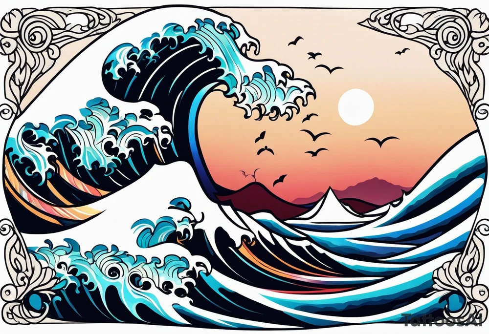 ocean waves tattoo vintage traditional simple and bold colors
within borders tattoo idea