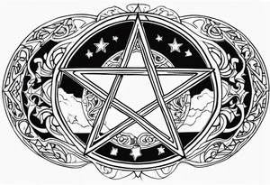 Pentagram moon stencil tattoo idea