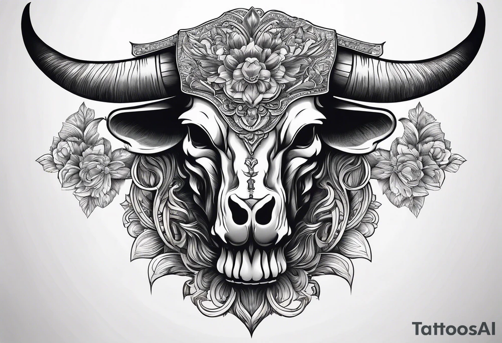 skull of a bull with a line frame, realistic, simple tattoo idea