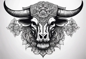skull of a bull with a line frame, realistic, simple tattoo idea