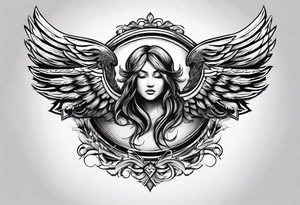 the word Glenn on a banner and angel wings tattoo idea
