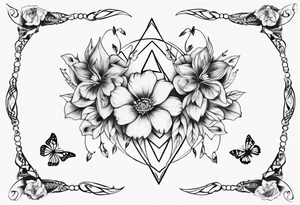 Ankle bracelet tattoo with flowers and butterflies and larger in the centre tattoo idea