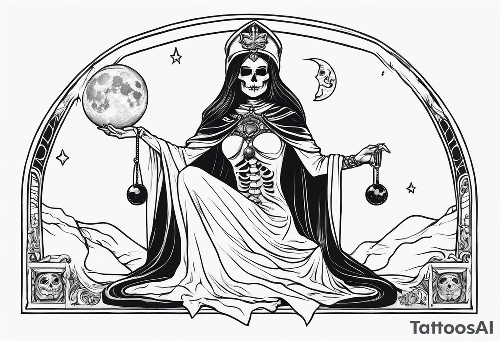 High priestess as a skeleton with moon tarot card tattoo idea
