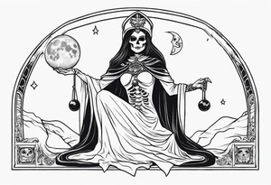 High priestess as a skeleton with moon tarot card tattoo idea