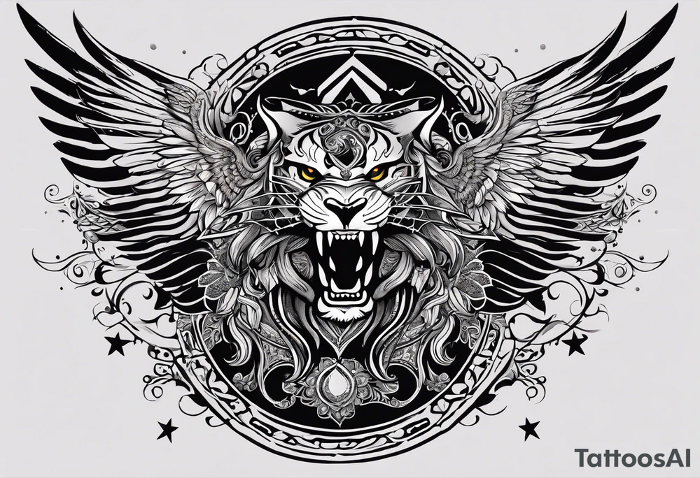 black kali, goddess pirate, alien, angel, pachamama, valkrye, warrior, flying, skull, lotus azul, wing, eagle, zenza resonance, stars, 5D, anahata chakra, death, durga, riding on a tiger, flying lady tattoo idea