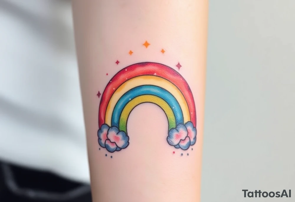 A rainbow with a halo above it to honour a rainbow baby tattoo idea