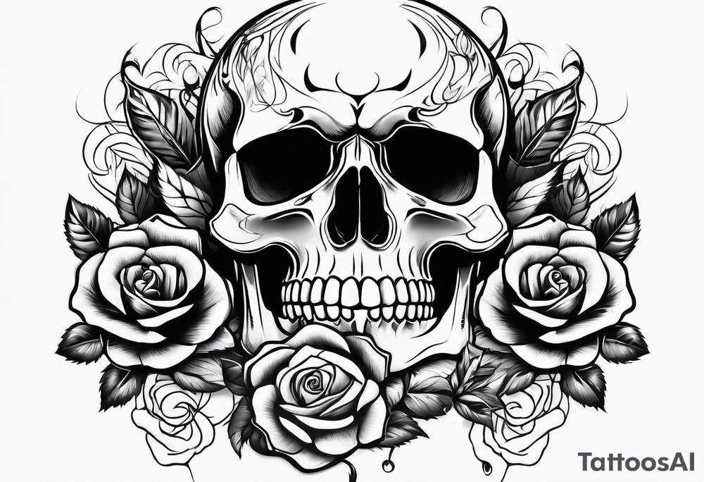 skull and roses tattoo idea