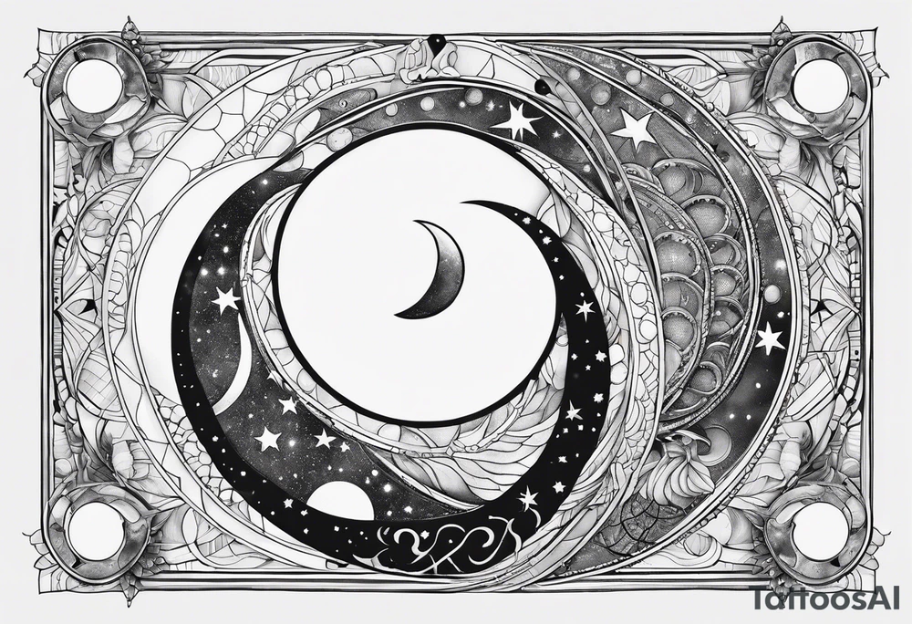 Fine line snake, lunar moon phases, constellations tattoo idea