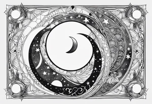 Fine line snake, lunar moon phases, constellations tattoo idea