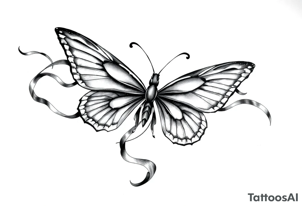 ethereal butterfly with flowing silk ribbons in moonlight tattoo idea