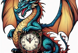 Dragon kawaii , clock, cross tattoo idea