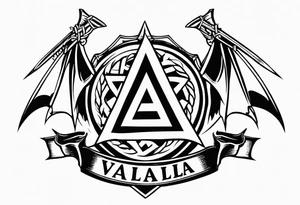 Valhalla sword shield dragon axe Valknut barbed wire 
 steps tattoo idea