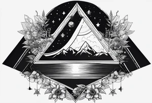 thick line art of space and nature in triangle shape tattoo idea