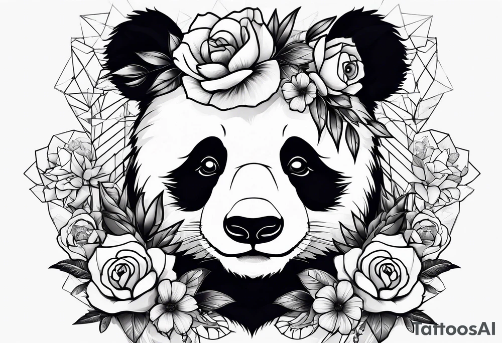 Punk Panda with flowers tattoo idea
