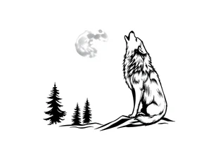 lone wolf howling at full moon with northern lights backdrop tattoo idea