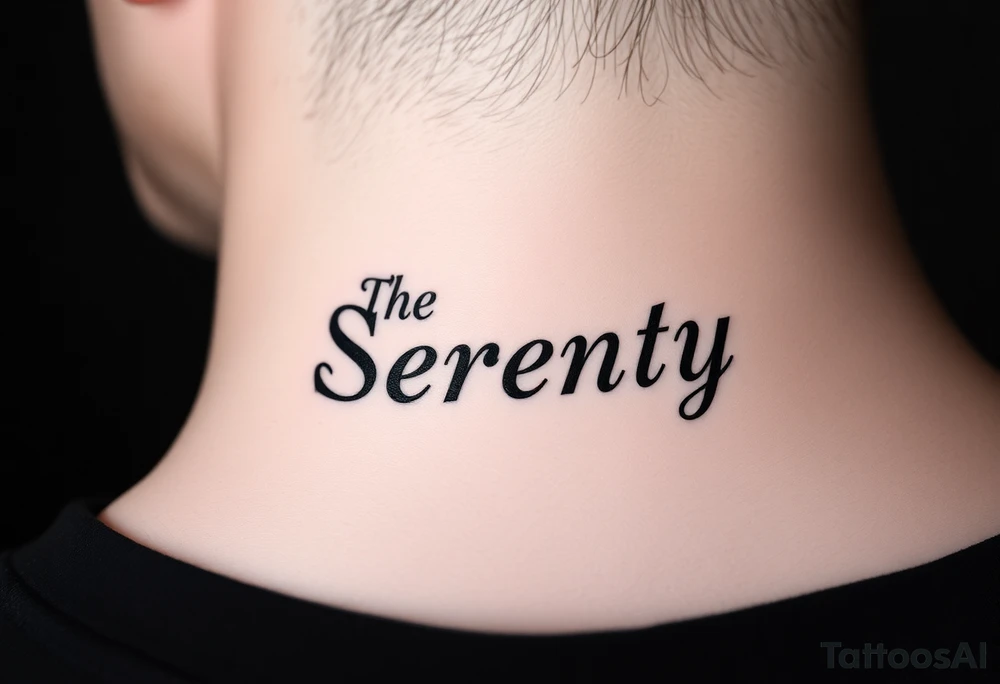 The name Serenity place vertically on neck tattoo idea