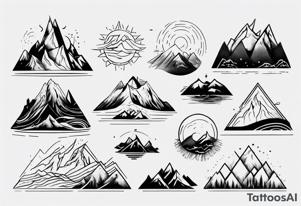 line art mountains tattoo idea