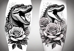 Arm sleeve pistols alligators roses tattoo idea