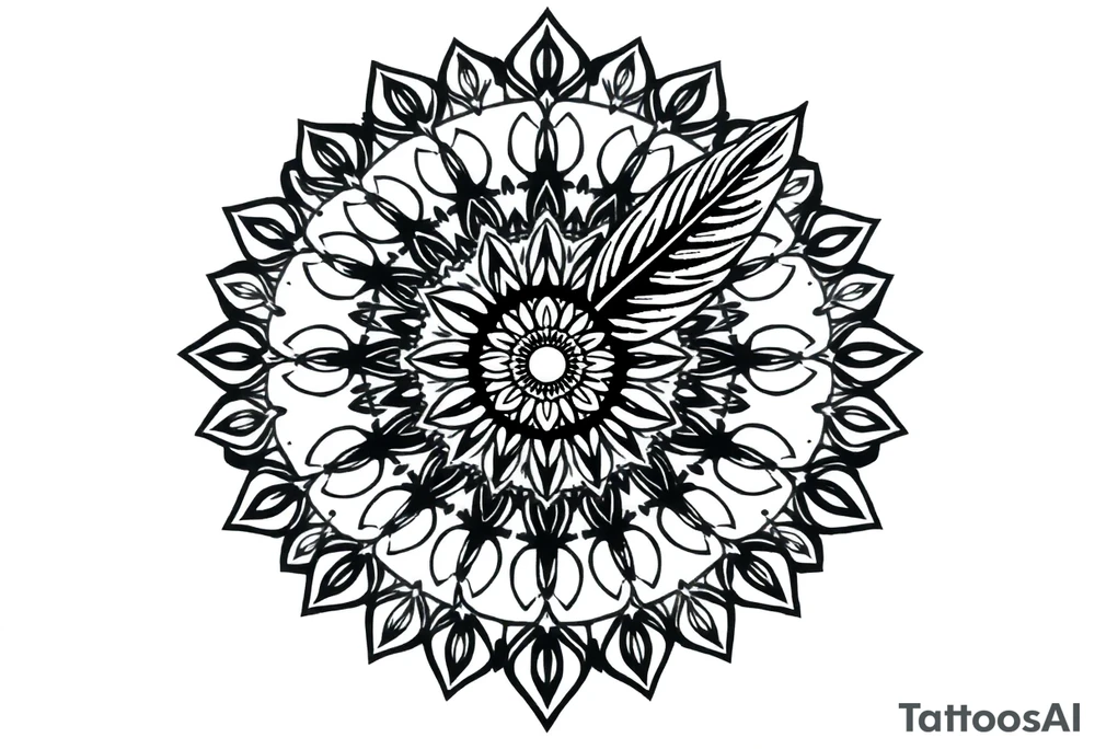 spiritual bold line feather indian mandala shaman tattoo idea