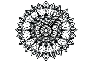 spiritual bold line feather indian mandala shaman tattoo idea