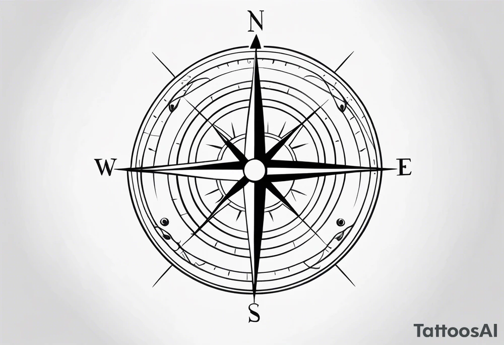 compass with long lines
 with  anchor tattoo idea