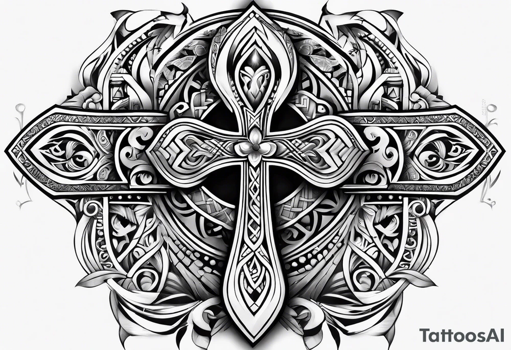 ankh mixed maori whole arm tattoo idea