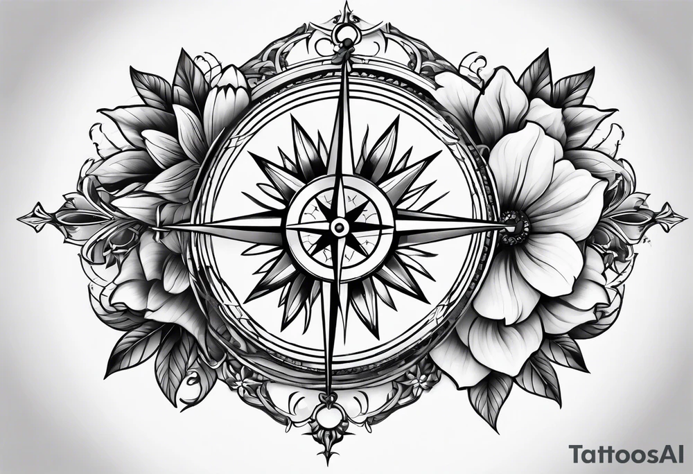Flowers and compass tattoo tattoo idea