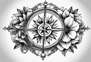 Flowers and compass tattoo tattoo idea