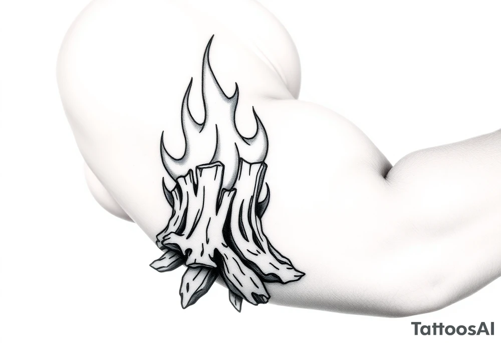 flame and wood tattoo idea