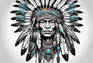 Native American wearing Headress Bones Praying tattoo idea