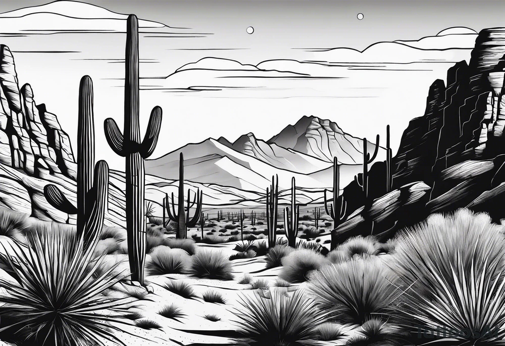 small minimalistic arizona desert with mountains tattoo idea
