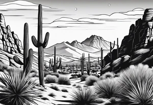 small minimalistic arizona desert with mountains tattoo idea