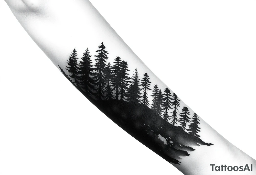 Coniferouse forest silhouette around the forearm a tattoo tattoo idea