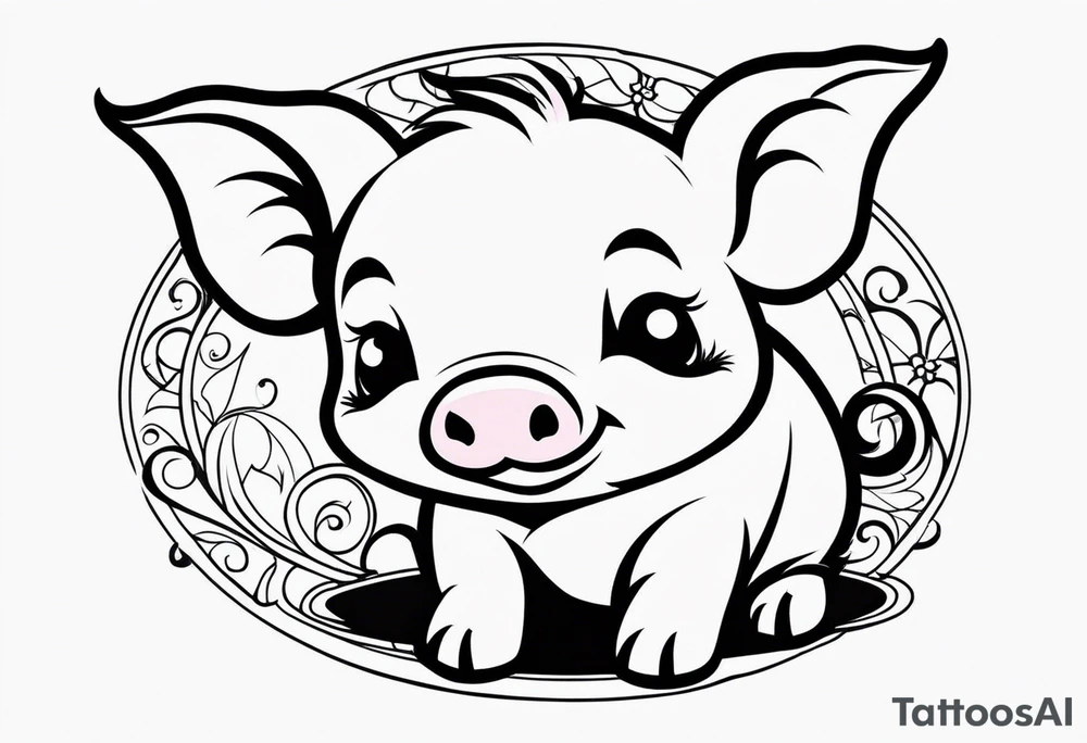 very cute happy piglet with small ears.
outline only.
black and white only.
only show the piglet. no extra lines or decoration.
no black shading.
draw only with very thin lines (1px)

should look like a tattoo that will only take 2 minutes to draw tattoo idea